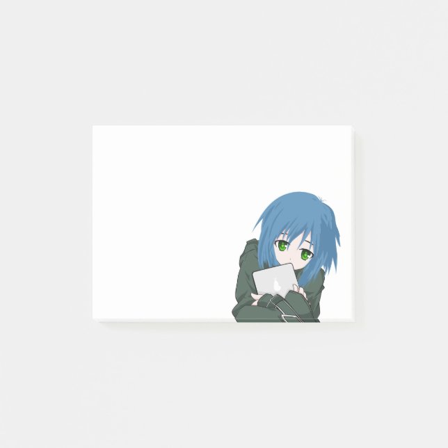 Animekaraktär Blåa Hår Post-it Block (Framsida)
