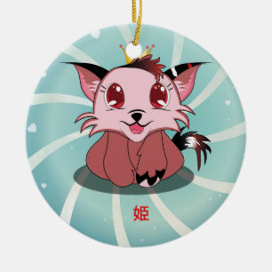 Animekattunge - Hime, prydnad Julgransprydnad Keramik