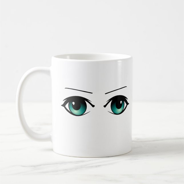 Animeögon Teal Blick Illustration Kaffemugg (Vänster)
