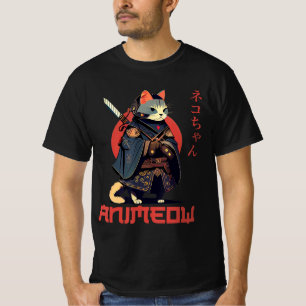 ANIMEOW Kul Rolig Samuraj Kawaii Katt Ninja Dräkt  T Shirt