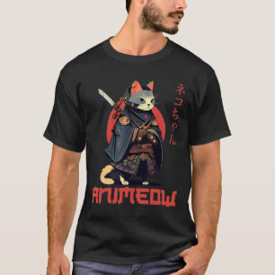 ANIMEOW Kul Rolig Samuraj Kawaii Katt Ninja Dräkt T Shirt