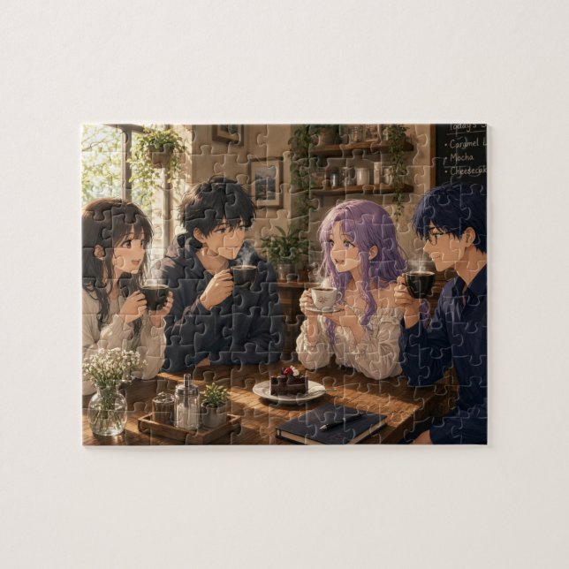 Animepersoner som dricker kaffe  pussel (Horisontell)
