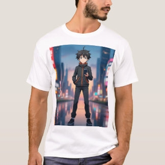 Animepojke i neonstad på natten – Cool Anime Chara T Shirt