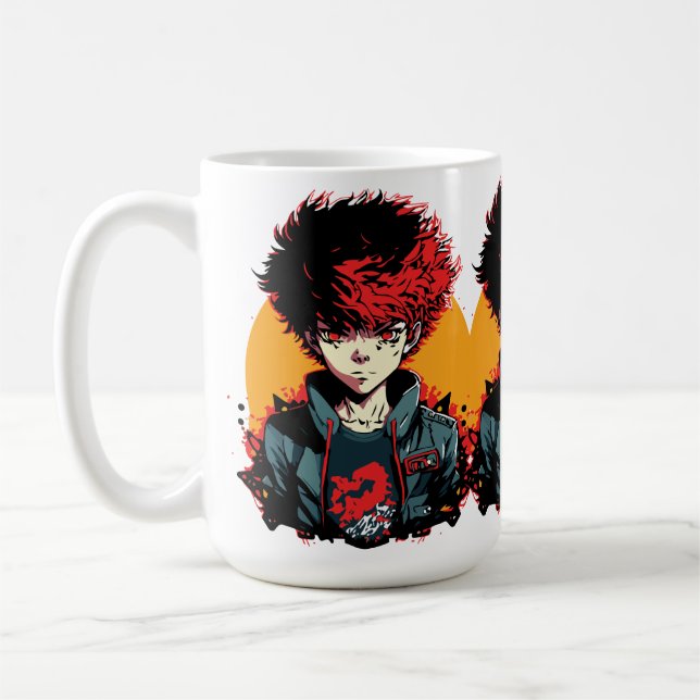 Animepojke: Illustration med rött och svart hår Kaffemugg (Vänster)
