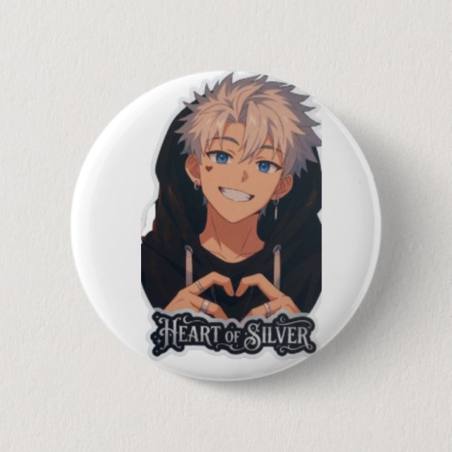 Animepojke med silvernäsa - Söt estetik Knapp (Framsida)
