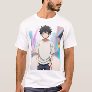 Animepojke med svart hår på modern citygata – t shirt