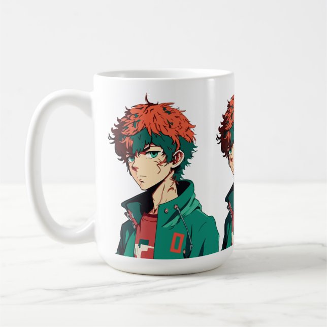 Animepojke: Orange och grönt hår - Manga Delight Kaffemugg (Vänster)