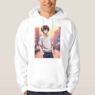 Animepojke på stadsgata vid solnedgång – Estetisk Hoodie