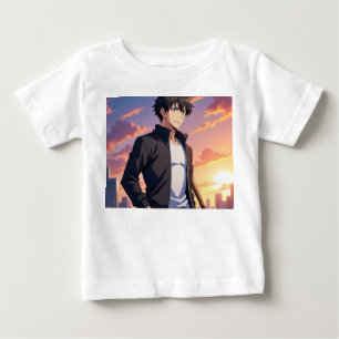Animepojke vid solnedgång i staden – Stilig Manga T Shirt