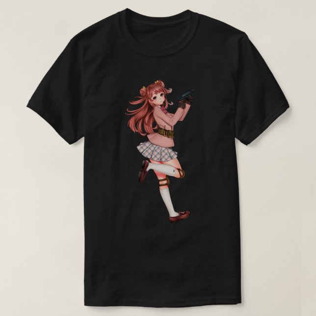 Animera flicka med coola för vapendesign t shirt (Design framsida)