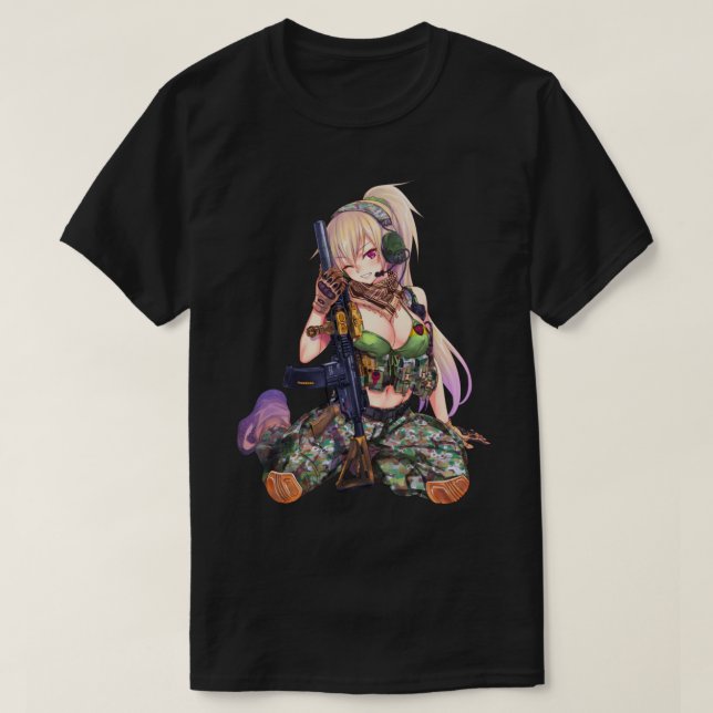 Animera flicka med coola för vapendesign t shirt (Design framsida)