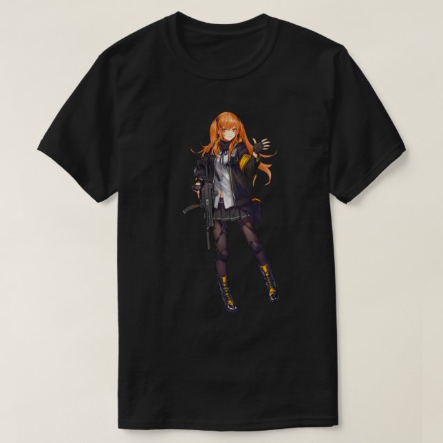 Animera flicka med coola för vapendesign t shirt (Design framsida)