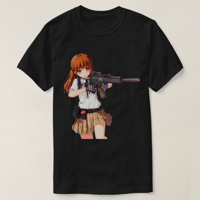 Animera flicka med coola för vapendesign t shirt (Design framsida)
