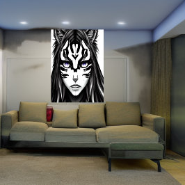 Animera flicka med lila öga | AI Art Poster