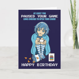 Animera Gamer Girl pausade ditt vildfödelsedagskor Kort