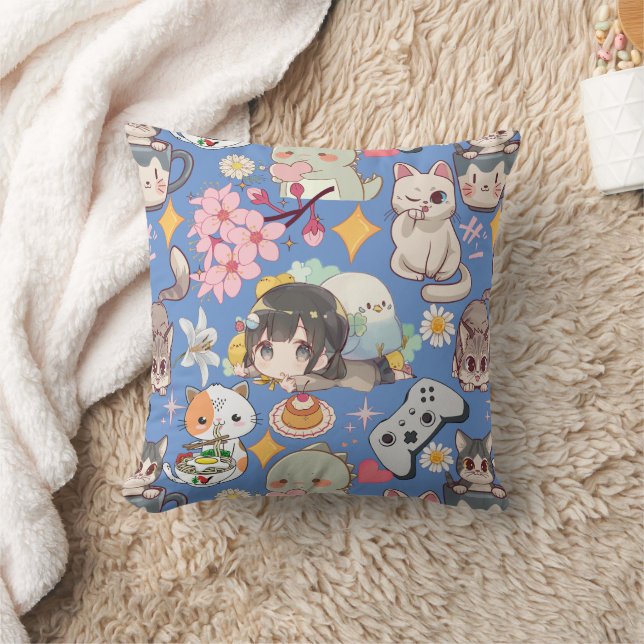 Animera överbelasta Cute Mönster L Blue BG Kudde (Filt)