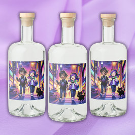 Animera spel par med katt | spritflaskor etikett