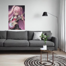 Animera unga coola dam som spelar gitarr | AI Art Poster
