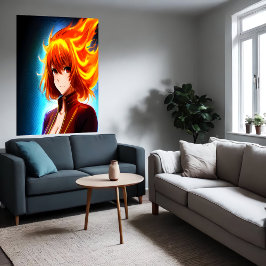 Animera unga flamhår av dam orange | AI Art Poster