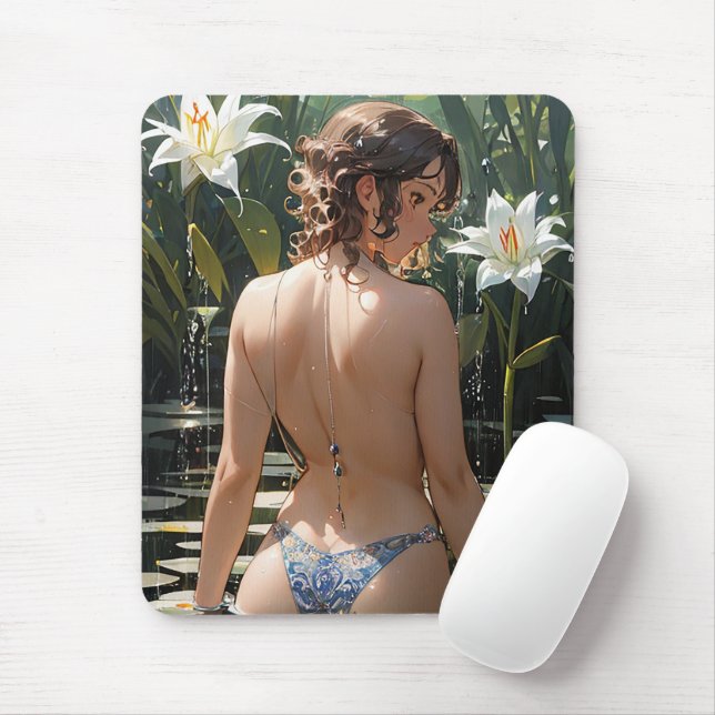 Animera vacker flicka Mouse Pad Musmatta (Med mus)