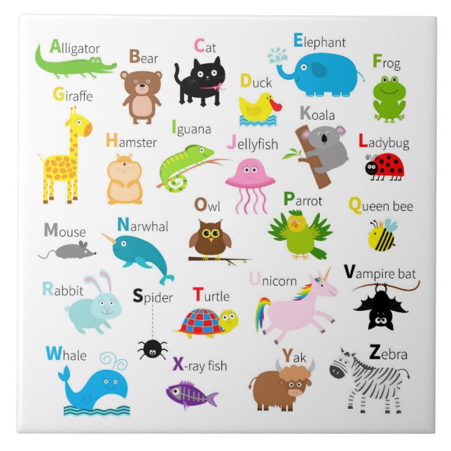 Animerad Animals Alpabet Kakelplatta (Framsidan)