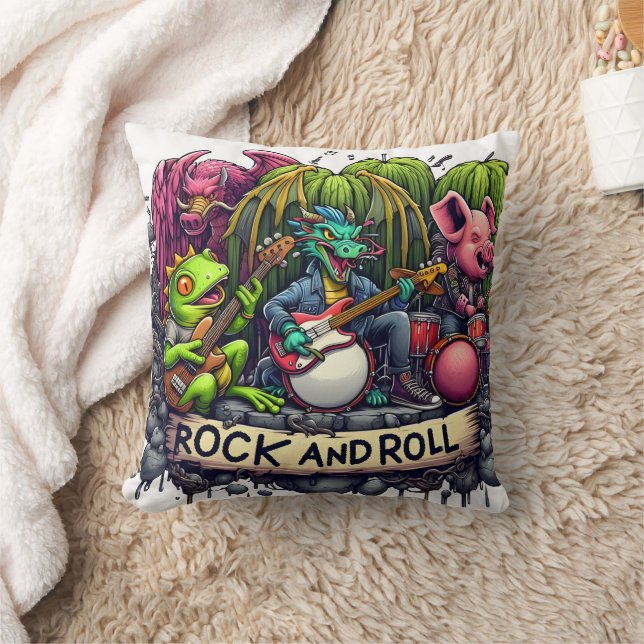 Animerad Band för djur som utför Rock musik Kudde (Filt)