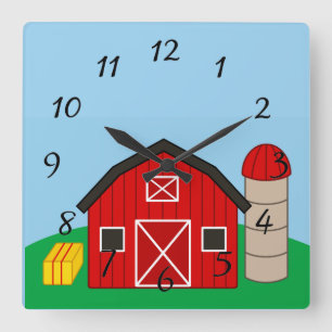 Animerad Barn och Silo Fyrkantig Klocka