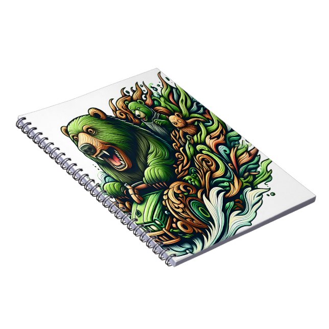 Animerad Bears Riding a Grönt Car Anteckningsbok (Högra Sidan)