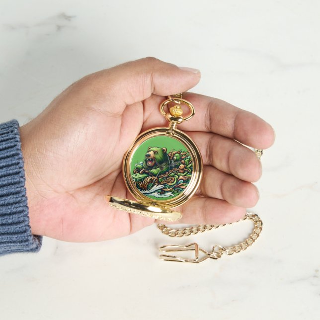 Animerad Bears Riding a Grönt Car Armbandsur (Hand)