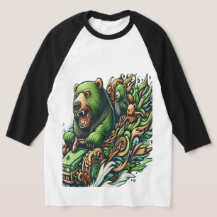 Animerad Bears Riding a Grönt Car T Shirt