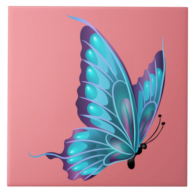 Animerad Blue Butterfly Kakelplatta (Framsidan)