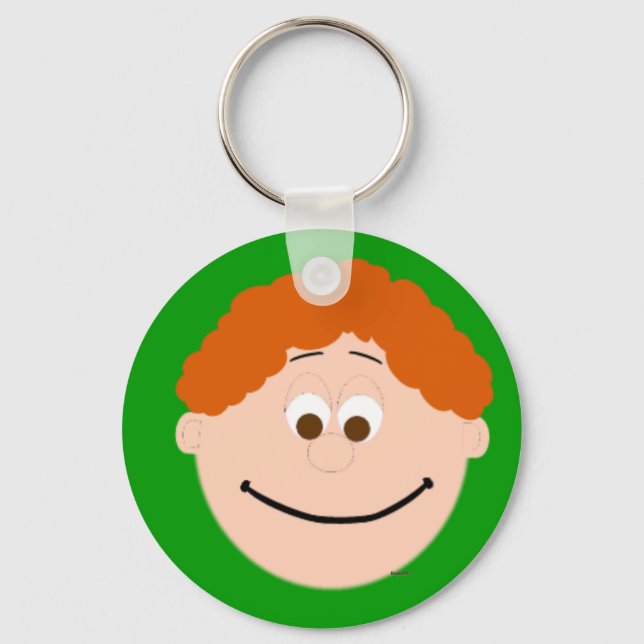Animerad Boys Ansikte Red Hair Smiling Nyckelring (Framsida)