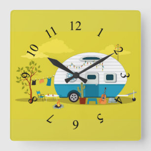 Animerad Camper Trailer Fyrkantig Klocka