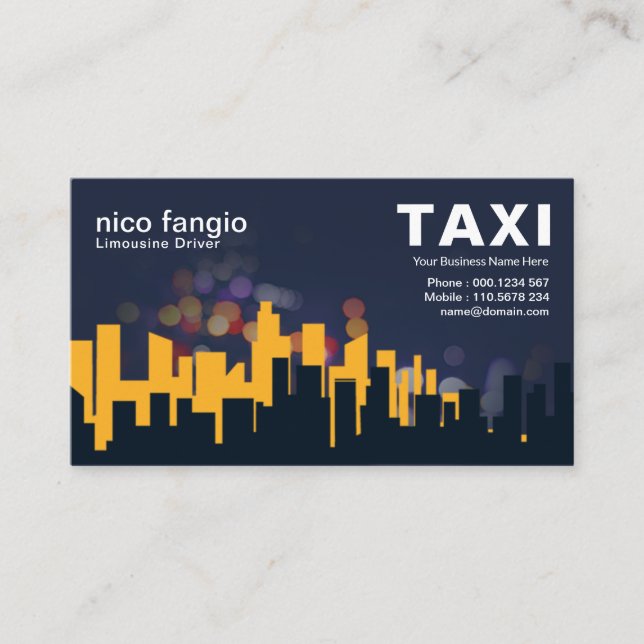 Animerad City Night Life Bygger Silhouette Taxi Visitkort (Framsida)