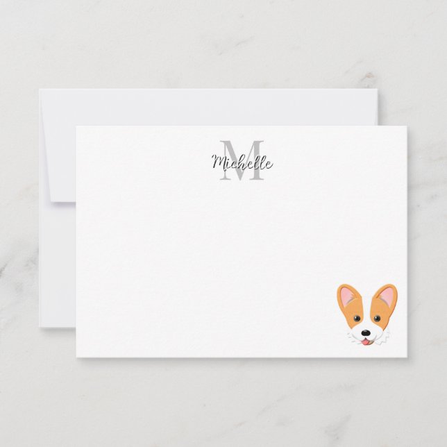 Animerad Corgi Personlig Monogram Anteckningskort (Framsida)