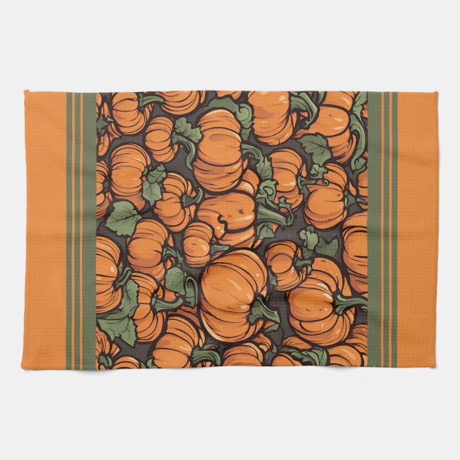 Animerad Cute Pumpkin Minimalist Fall Halloween Kökshandduk (Horisontell)