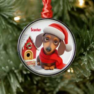 Animerad Dachshund Metall jul Ornament