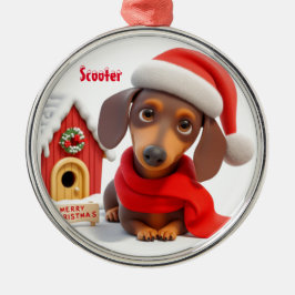 Animerad Dachshund Metall jul Ornament