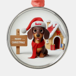 Animerad Dachshund Puppy Julgransprydnad Metall