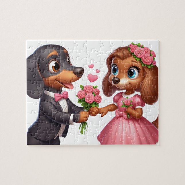 Animerad Dachshund Valentine Pussel (Horisontell)