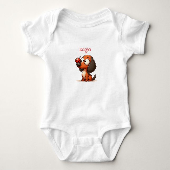 Animerad dackel och nyckelpiga  t shirt (Framsida)