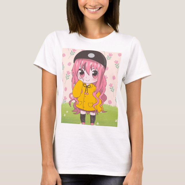 animerad flicka med blommor t shirt (Framsida)
