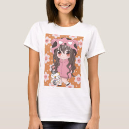 animerad flicka med blommor t shirt