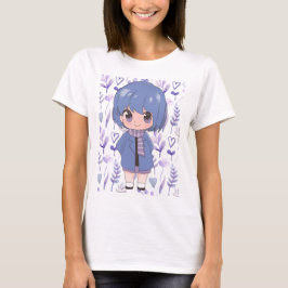 animerad flicka med blommor t shirt