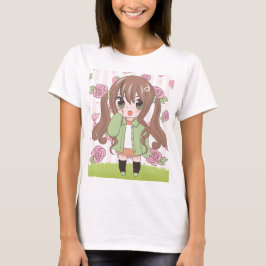 animerad flicka med blommor t shirt