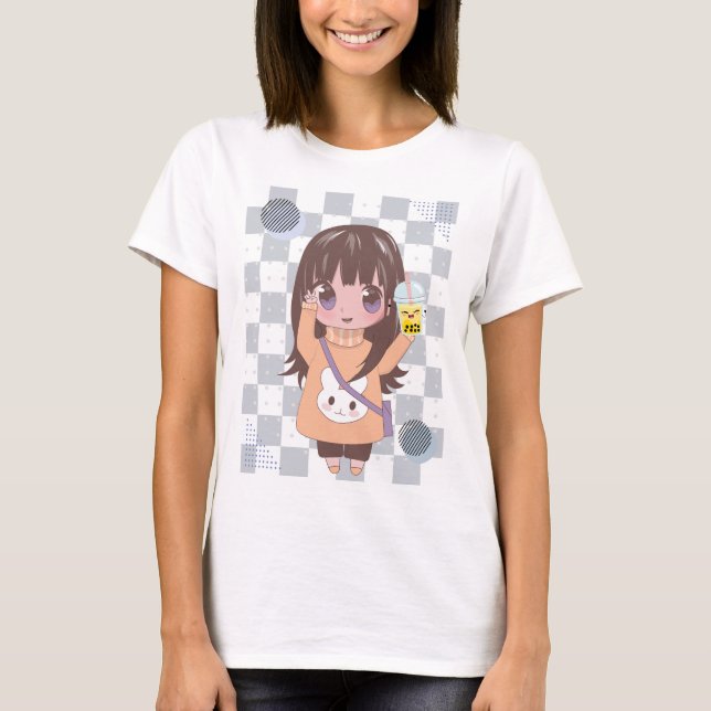 animerad flicka med blommor t shirt (Framsida)