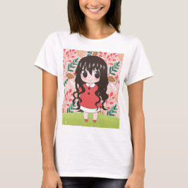 animerad flicka med blommor t shirt