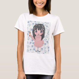 animerad flicka med blommor t shirt