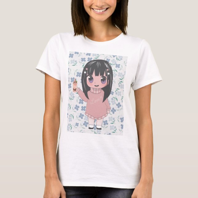 animerad flicka med blommor t shirt (Framsida)