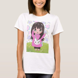 animerad flicka med blommor t shirt